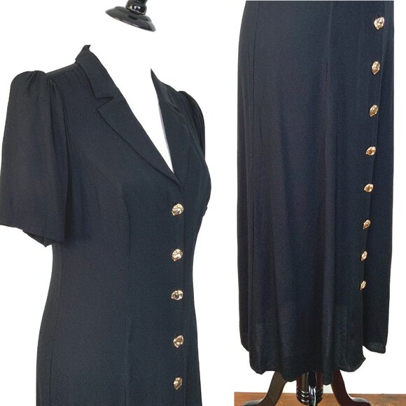 REFORMATION Wilde Puff-Sleeve Button-Front Midi Dress Goth Witchy Sz 8 - Picture 2 of 16